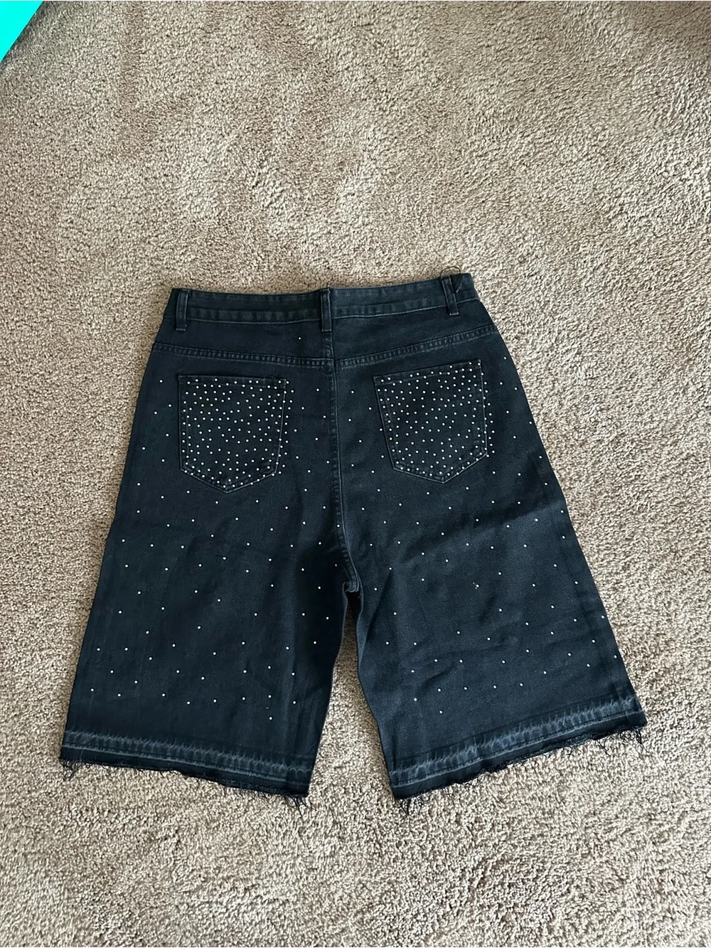 Black Embellished Cross Denim Shorts - Unbranded
